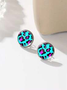 suteyi 1 Pair Of Fashionable Leopard Print Round Earrings For Women, Birthday Gift