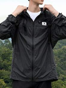 CAMEL CROWN 男士 UPF 50+ 防晒夹克，透气长袖连帽衫，适合夏季徒步、钓鱼等户外活动 - 幻影黑 - 查看 2