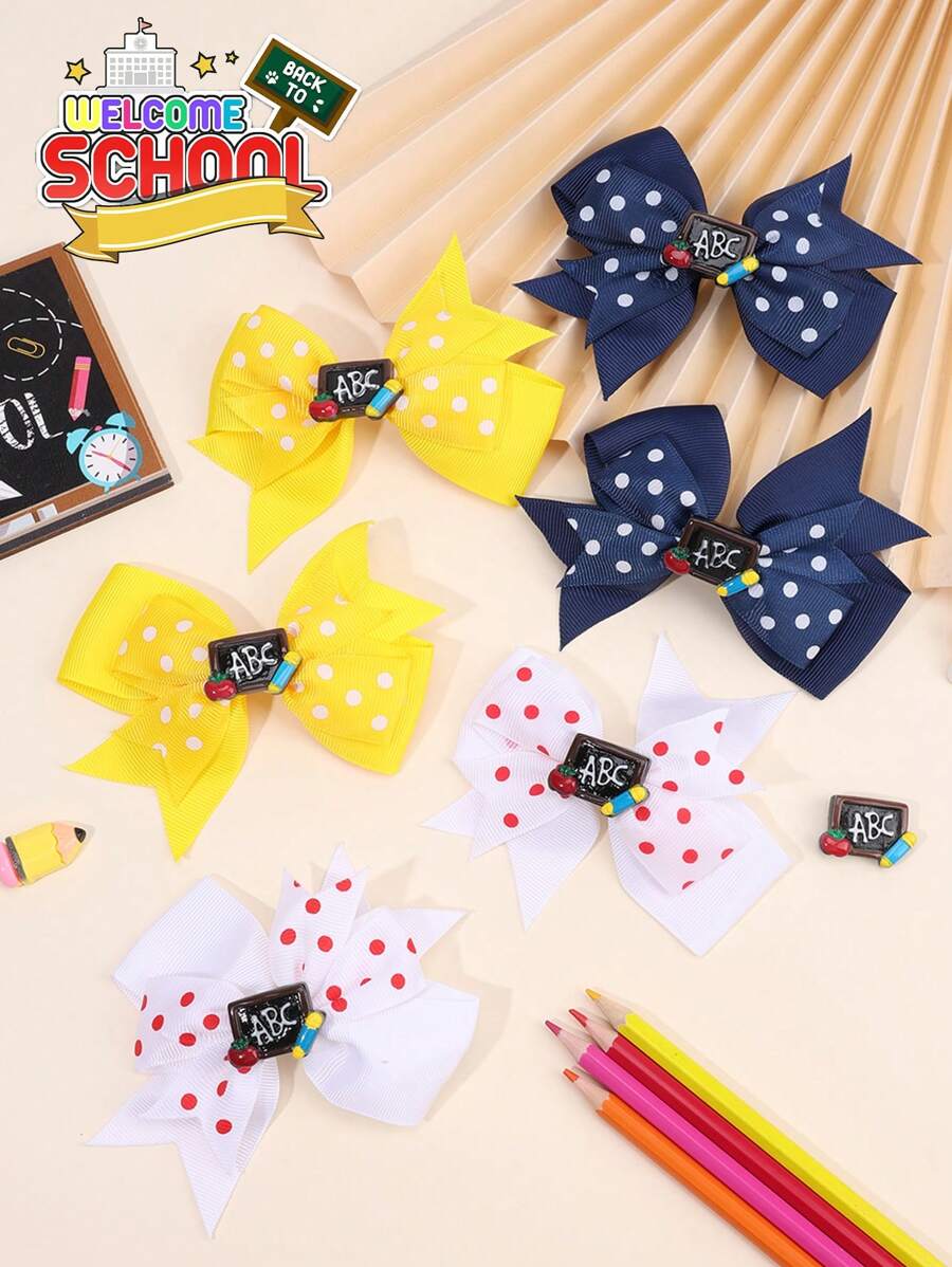 6 Stücke Schulanfang Windrad Haarbögen für Frauen, süße Polka Punkte Bögen mit Stylingclips, Tafeldekor Haarclips für den ersten Schultag, Barrettes, neue Semester Studenten Geschenk Haarspangen, Frauen Haarzubehör, flache Krallenklemmen, Haarspangen, Haarklammern