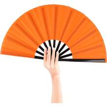 2 Pack Large Folding Hand Fan, Nylon-Cloth Vintage Retro Fabric Fans, Chinese Kung Fu Tai Chi Hand Fan For Men/Women, Festival, Dance, Gift, Performance, Decorations (Black) - Orange - View 5