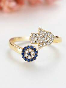 Kaletine 1pc Hand Eye Design Open-Ring, Suitable For Daily Wear - Gold - View 8