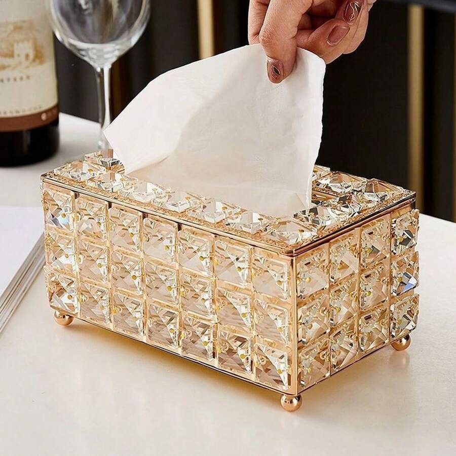 1pc Rectangular Paper Box, Luxury Crystal Tissue Box Napkin Holder Decorative ,For Home Dining Room Living Room,Hotel Coffee Table