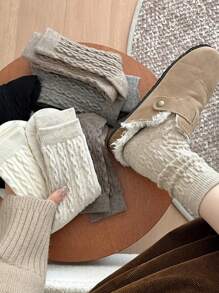 1 Pair/7 Pairs Pack Women's Crew Socks, Multicolor Cashmere Blend Cable Knit Design, Soft & Comfortable, Odor-Resistant, Sweat-Absorbent, Retro Style, Regular/Ankle Length, All Season
