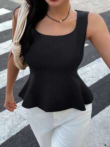 Seelio 新款春夏女装时尚可爱裙摆弹力背心 - 黑色 - 查看 2