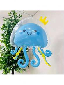 1pc Octopus Balloon & Fishing Net Decoration Set, Double Layer Anemone Balloons, For Ocean, Marine, Octopus, Mermaid Themed Party Decoration, Birthday Supplies - Jellyfish Balloon - View 9