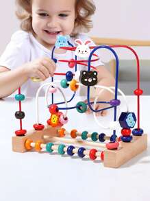 Juguete de madera de Maze con cuentas para bebés de 1-3 años - Actividad motora fina Montessori, pista de ábaco de frutas y juego de cognición de colores, regalo de aprendizaje temprano para niños pequeños