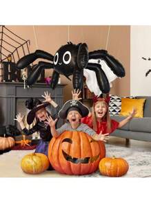 1pc 57-Inch 3D Cartoon Spider Shaped Foil Balloon, Oversized Adorable 6-Legged Black Spider Design Polyester Film Balloon, For Trick Or Treat, Halloween, Ghost House Decor, Spooky Party Decorations, Fun Birthday Party