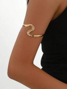 1pc Minimalist Asymmetrical S-Shape Adjustable Arm Cuff, Fashion Personalized Elegant Sexy Arm Jewelry Decor For Women, Suitable For Daily, Banquet, Party