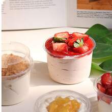 10pcs Reusable Cake Cups With Lids, Durable Non-Breakable Yogurt, Coconut Milk, Pudding, Oatmeal Cups, Cream Cake Boxes, Transparent Dessert Cups, Suitable For Cakes, Mousses, Cupcakes, Ice Cream, 6.5*7.5cm/5*6cm Two Sizes