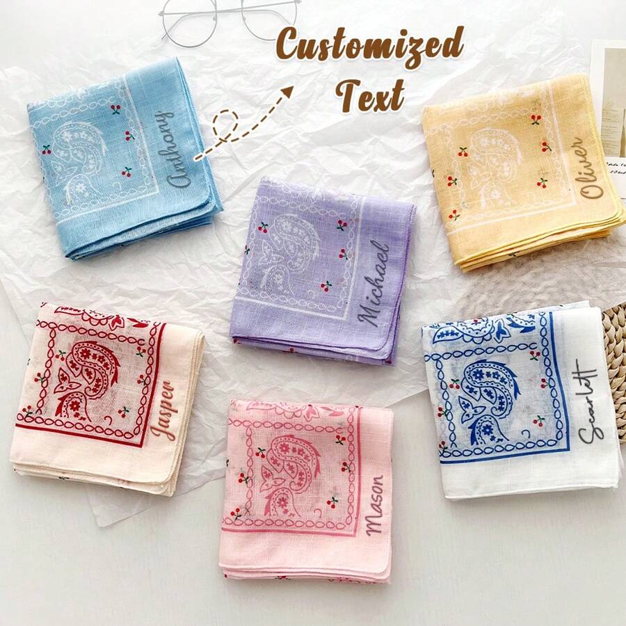 Custom Color Printing Name Scarf – Women's Hair Ribbon, Neck Scarf, Headband, Spring Summer Square Scarf – Multiple Colors