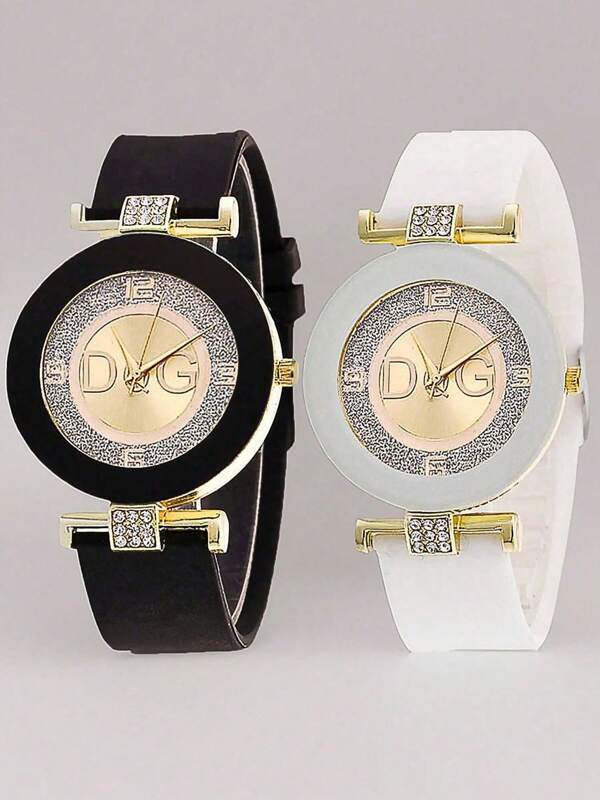 2PCS Women's Silicone Strap Round Dial Rest Fashion Style Quartz Watch Set, Daily Decoration, Holiday Gift