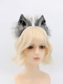Handmade Simulation Animal Ear Headband Plush Cute Metal Punk Cosplay Comic Exhibition Props Headdress Ears - 深灰色 - 查看 2