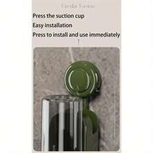 Wall Mounted Toothbrush Holder With Cup, Suction Cup, Plastic Toothpaste Organizer, Suitable For Bathrooms Back To School Bathroom Accessories - Green - View 7