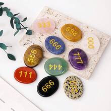 1 PIEZA Piedra de preocupación con números en el pulgar - Cristales de chakra (Cuarzo rosa, Amatista, Ojo de tigre) para la ansiedad y la meditación