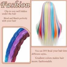 12 Pcs Black+R-Blue Hair Extensions 22 Inch Straight Colored Hair Colorful Clip Hair In Extensions Highlight Party For Kids Girls And Women Gift(Black+R-Blue,56)