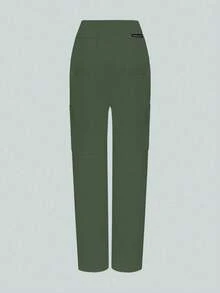 Women's /Nursing Pants, Comfortable Pants, Solid Color Simple Multi-Pocket Pants Spring - Dark Green - View 2