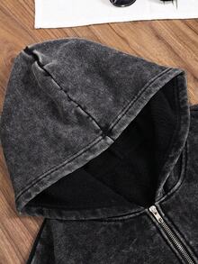 Es Trus Cotton，秋冬女装趣味纯色街头时尚，韩版舒适复古基础时尚通勤百搭Y2k服饰女装，适合户外休闲，常规小众朋克风格黑色修身水洗拉链夹克 - 黑色 - 查看 3