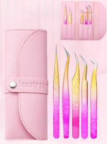 Zestaw 5 precyzyjnych pęset do przedłużania rzęs, zestaw zalotek do rzęs – profesjonalny aplikator i narzędzie do usuwania rzęs ze stali nierdzewnej z końcówkami pokrytymi tytanem, akcesoria kosmetyczne DIY do idealnych rzęs, do poprawy objętości i długości, w zestawie etui, nie wymaga baterii, prezenty dla rodziny, przyjaciół, par, na Halloween, prezenty świąteczne, na powrót do szkoły, zalotka do rzęs, pęseta do brwi, makijaż, tanio, wystrój pokoju, toaletka, podróż, sypialnia, akcesoria do makijażu, pęseta