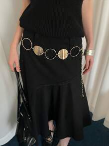 1 pieza Cadena de cintura con decoración de anillo redondo de aleación metálica dorada para mujer, otoño, Halloween