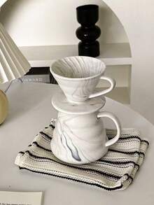 1 bình pha cà phê rót chậm bằng gốm cao cấp hình đám mây phong cách vintage kèm cốc lọc, bộ dụng cụ pha cà phê dùng tại nhà - trắng - Xem 1
