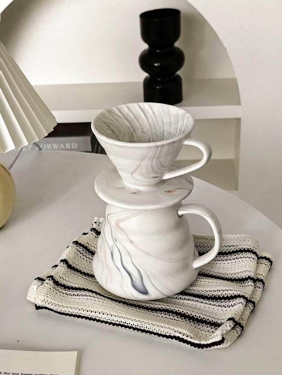 1 bình pha cà phê rót chậm bằng gốm cao cấp hình đám mây phong cách vintage kèm cốc lọc, bộ dụng cụ pha cà phê dùng tại nhà - trắng - Xem 1