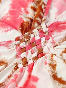 Women's Tie-Dye Print Batwing Sleeve Loose V-Neck Bohemian Style Robe/Robe - Pink - View 10