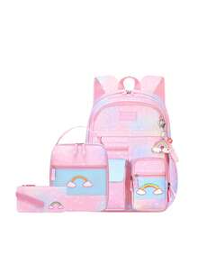 3pcs/Set Rainbow Heart Print Polyester School Backpack With Cute Pendant, Including Lunch Box & Pencil Case, Large Capacity Multi-Compartment Design, Adjustable Shoulder Straps, Waterproof Durable Fabric, Zipper Closure, Suitable For School & Outdoor, Back To School Gift - A - View 11