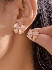 1 Pair Delicate Enamel Bow Earrings, Sweet & Cute Pink/White/Black Bow Earrings, Fashion Jewelry For Women, Gift For Her, Women's Accessories, Valentine's Day/Mother's Day Gift - Bow - View 12