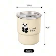 304 Stainless Steel Cartoon Water Cup With Straw And Transparent Lid Couple Water Cup Outdoor Camping Cup Ins Simple Coffee Cup