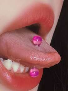 1 Set 16mm Fashionable Dual-Tone Colorful Punk Acrylic & Titanium Tongue Piercing Jewelry, Dual-Head Round Ball Pink Tongue Ring Unisex Piercing Accessory