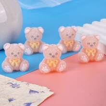 10pcs 23x26mm Adorable Mixed Color Flocked Bow Tie Small Bear Shape Acrylic Bead Jewelry Making DIY Charm Bracelet, Necklace And Pen