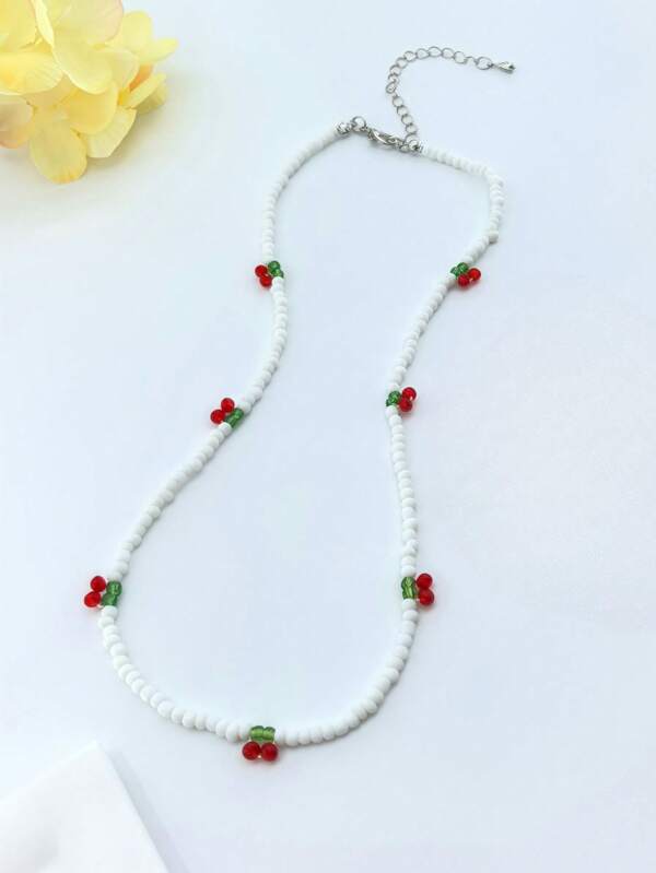 1 pieza Collar hecho a mano con cuentas de cereza, de moda y dulce, para mujer para uso diario, festivales, regalo