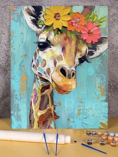 Lovely Giraffe Digital Oil Painting Art Set, One Piece, Adult Craft Hobbies, Frameless Art Oil Painting Kit For Bedroom Decor And Wall Art, Simple Yet Fun Painting, No Drawing Experience Required, Fulfill Your Artist Dream, Immerse Yourself In The Colorful World, Each Stroke Is Self-Expression, Add Romanticism To Life, Best Gift For Family And Friends, Holiday Gift, 40*50CM