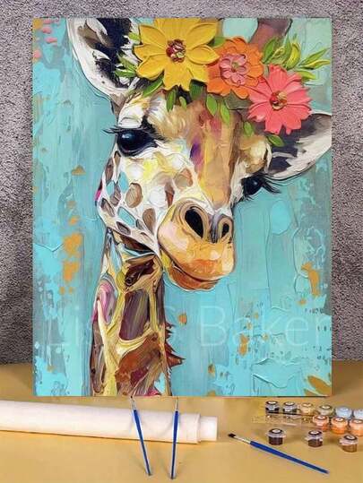 Lovely Giraffe Digital Oil Painting Art Set, One Piece, Adult Craft Hobbies, Frameless Art Oil Painting Kit For Bedroom Decor And Wall Art, Simple Yet Fun Painting, No Drawing Experience Required, Fulfill Your Artist Dream, Immerse Yourself In The Colorful World, Each Stroke Is Self-Expression, Add Romanticism To Life, Best Gift For Family And Friends, Holiday Gift, 40*50CM