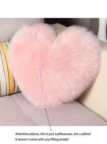 1 pièce Housse de coussin en forme de cœur en peluche artificielle rose avec garniture de laine, convient pour le salon et la chambre à coucher, doux, confortable, non pelucheux, lavable, pliable, détachable, peut être utilisé pour la décoration de canapé, fenêtre de la baie et de la chambre