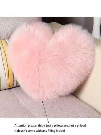 1入組假羊毛粉色發絨心形枕套，適用於客廳和臥室，柔軟舒適，不脫毛，可洗，可摺疊，可拆卸，可用於沙發、窗台和房間裝飾