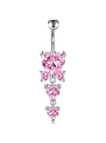 1 Peça Argola para Umbigo Descaída Rosa, Y2K, Joia de Piercing de Umbigo Fofa com Asa, Coração, Borboleta e CZ, 14G, para Mulheres