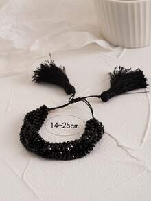 1 件黑色串珠简约可调节手链，女士个人风格珠宝，日常佩戴 - 黑色 - 查看 5