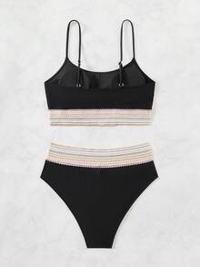 jeederkim Beach Vacation Spa Spaghetti Strap Split Swimsuit, New Sexy Triangle Bikini Swimwear - Black - View 7