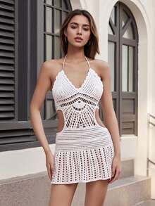 Womens Cut-Out Knit Dress, Slim Fit Ribbed Bodycon Dress For Night Out, Party  Social Events - White - View 4
