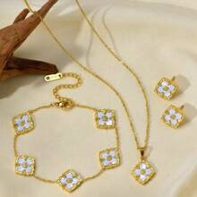Conjunto de joyas de pulsera, collar y pendientes con flores, estilo accesorio de palacio de rombos, de estilo europeo y estadounidense