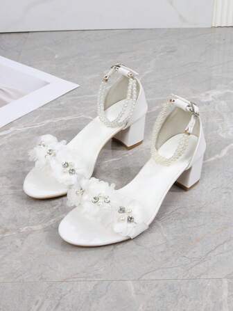 大码女式休闲高跟凉鞋，新款蓝白带扣蝴蝶结圆头中跟橡胶外底，适合通勤和休闲穿着，5.5厘米鞋跟，百搭派对/婚礼鞋，尺码 44-45