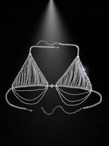 1pc Sexy Glitter Top Chain Fashion Fringes Rhinestone Body Chain, Summer Beach Bikini Nightclub Accessory