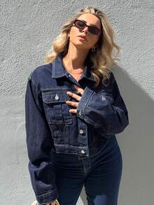 Jeta Ari Premium Denim Contrast Stitch Denim Jacket - Dark Wash - View 2