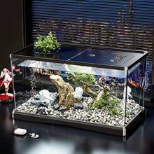 Acuario cubierto para uso doméstico, con alimentador de tortugas, acuario pequeño/mediano transparente para peces de colores, decoración de plantas acuáticas, acuario de escritorio para tortugas