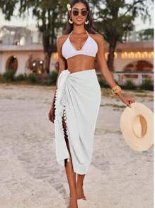 Pareo para Mulheres Longo Cobertura para Maiô de Praia, Pareo com Borlas, Saia de Maiô Bikini Cobertura para Traje de Banho