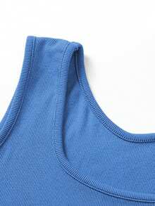 女式白色无袖短款上衣，新款春夏超大圆领背心，热销女式吊带背心，分层汗衫，健身 - 藍色 - 查看 4