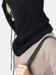 Conjunto de gorro e cachecol de malha de cor sólida feminino, 1 peça, grosso e quente, proteção auricular, versátil com capuz para outono/inverno