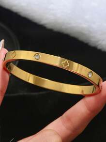 1/3pcs French Elegant And Fashionable Lucky Four-Leaf Clover And Starry Sky Zirconia Bracelet Set, 18K Gold-Plated Mirror Polished, Vacuum Electroplated, Waterproof And Not Easy To Fade Stainless Steel Bracelet Set, Women's Jewelry, Suitable For Women's Gatherings