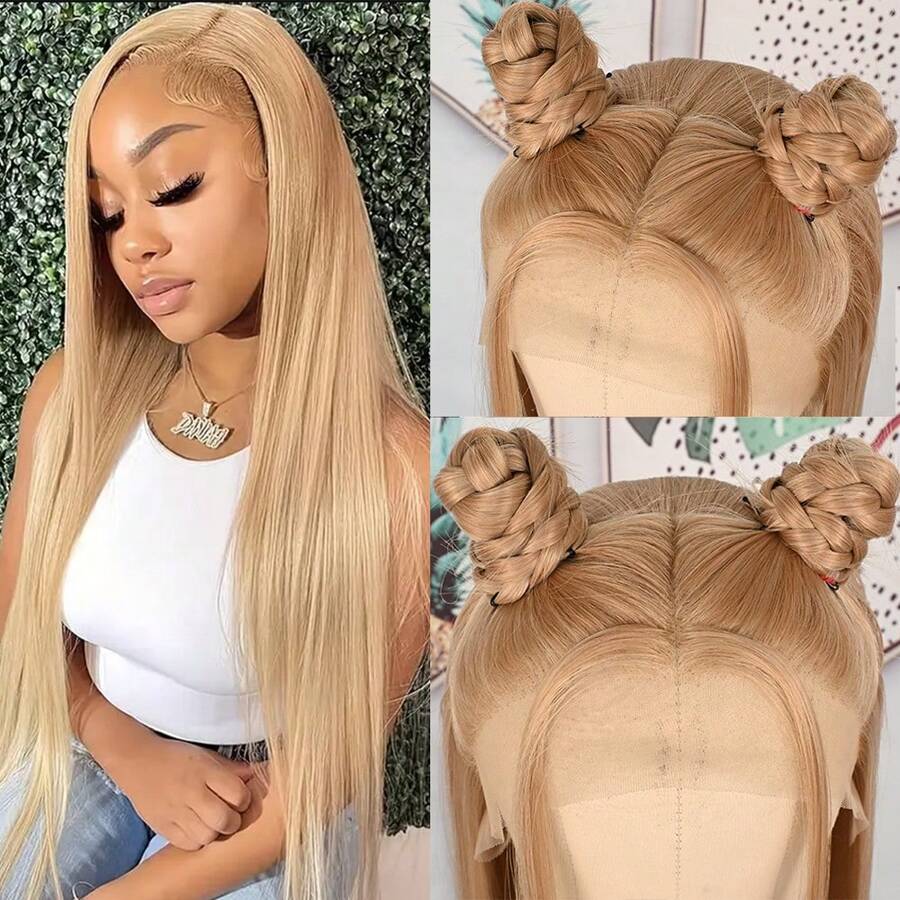 Stunning Purple Hair Synthetic Lace Front Wigs 26 Inch Pre Plucked Long Straight Hair Wigs 13X4 HD Lace Wigs Glueless Dark Purple Colored Wigs Heat Resistant Halloween Wigs Deep Purple Long Silky Straight Lace Front Wigs For Fashion Women For Daily Christmas Party Cosplay Use - 金色 - 查看 1